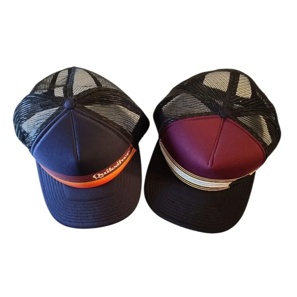 Quiksilver and O'Neill Striped Snapback Trucker‎ Beach Hats Bundle Of 2